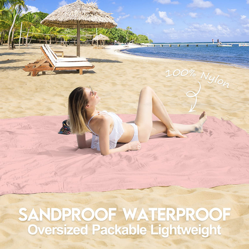 Bydoll Nylon Beach Blanket Waterproof Sandproof Oversized 10'X9' Suits 1-8 Adults Sand Free Extra Large Blanket Lightweight Soft