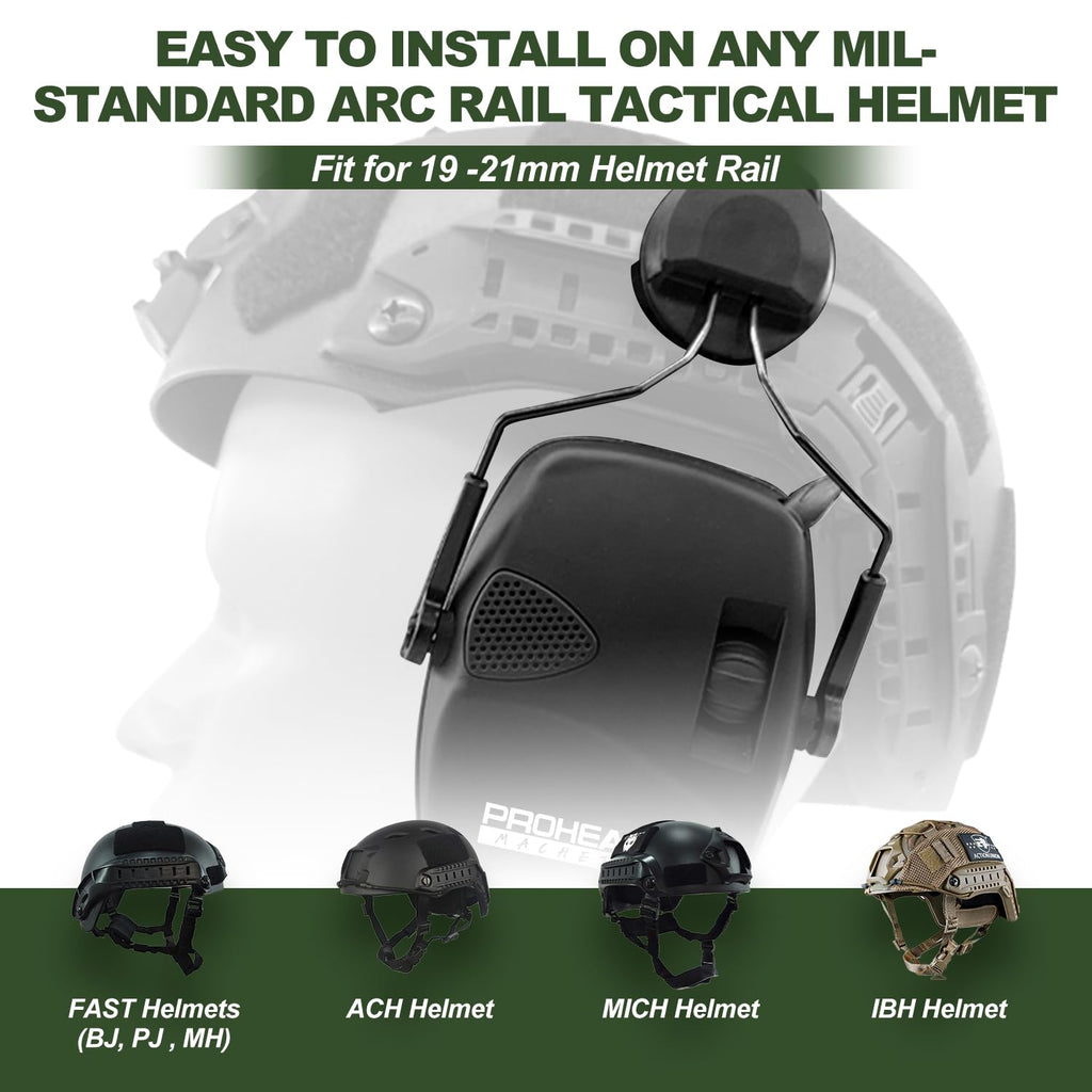 Prohear Arc Rail Adapter For Helmet Shooting Ear Protection Earmuffs, Nrr 23Db Noise Reduction Hearing Protection For Hunting, B