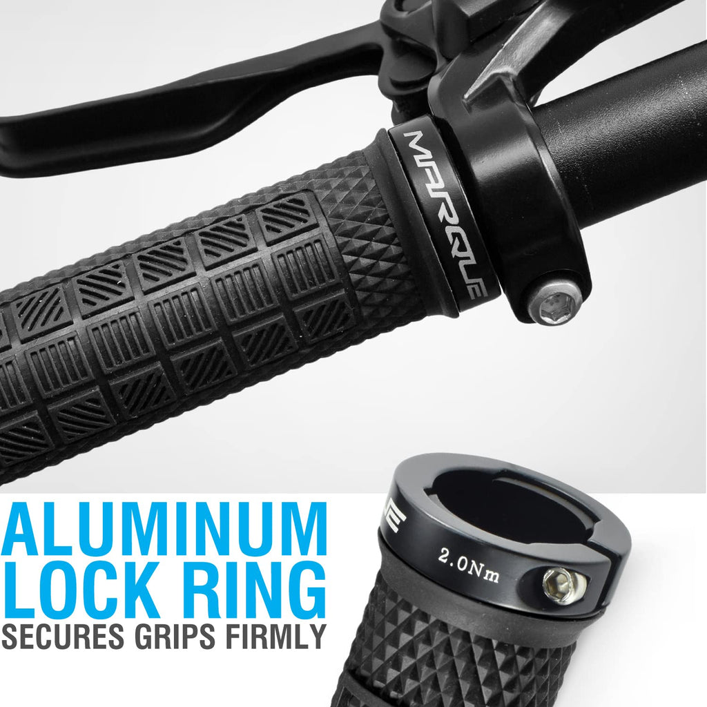 Marque Grapple Mountain Bike Handlebar Grips - Single Lock-On Ring Mtb And Bmx Bicycle Handle Bar With Non-Slip Grip (Phantom Bl