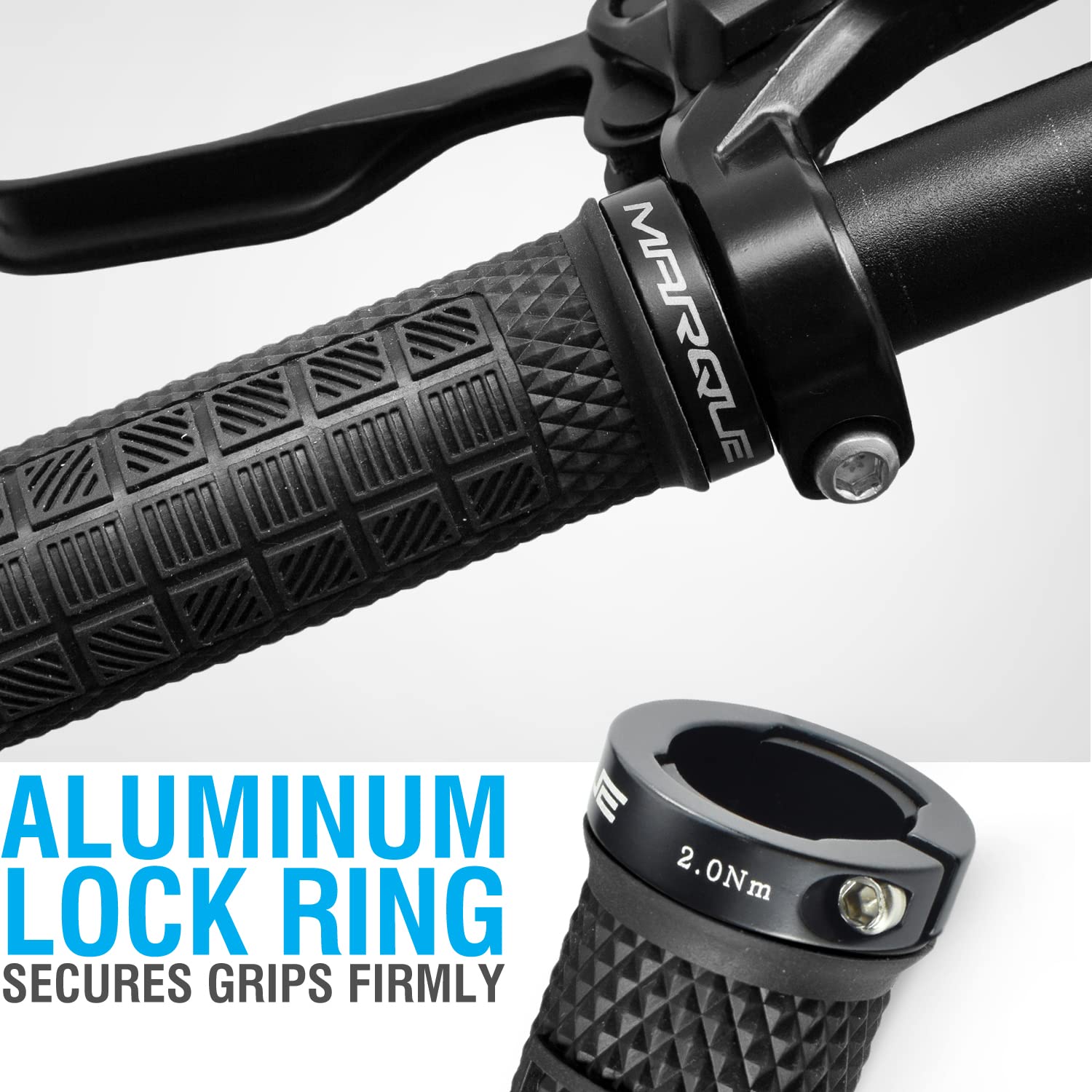 Marque Grapple Mountain Bike Handlebar Grips - Single Lock-On Ring Mtb And Bmx Bicycle Handle Bar With Non-Slip Grip (Phantom Bl