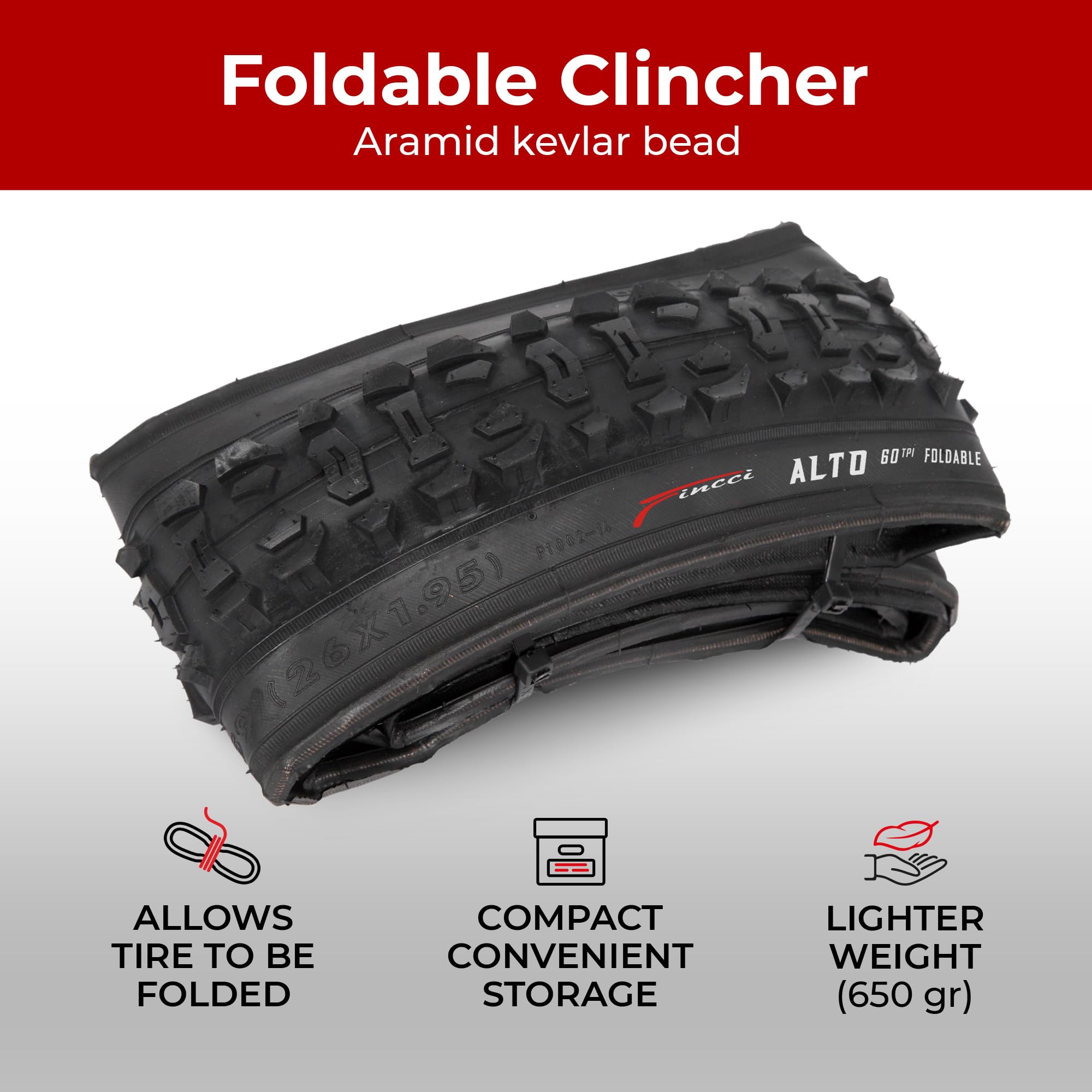 Fincci Pair 26 X 195 Bike Tires 50-559 Foldable 60 Tpi Tires For Mtb Mountain Hybrid Bicycle - Pack Of 2 26X195 Inch Tire