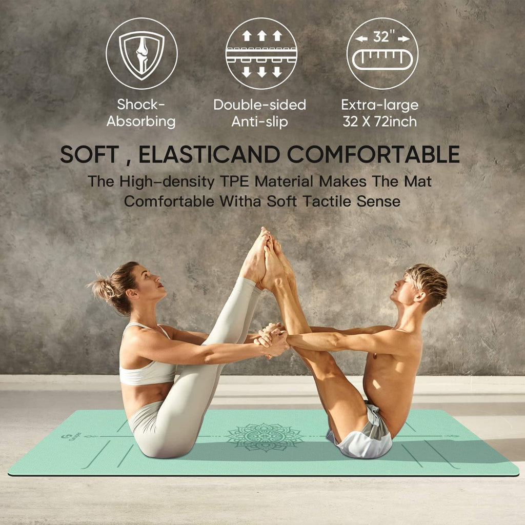 Yoga Mat Non Slip TPE Thick Yoga Mat with Alignment Mark, Large Size 72L x 32W x 0.32Th or 0.24Th, Anti-Tear Exercise & Fitness