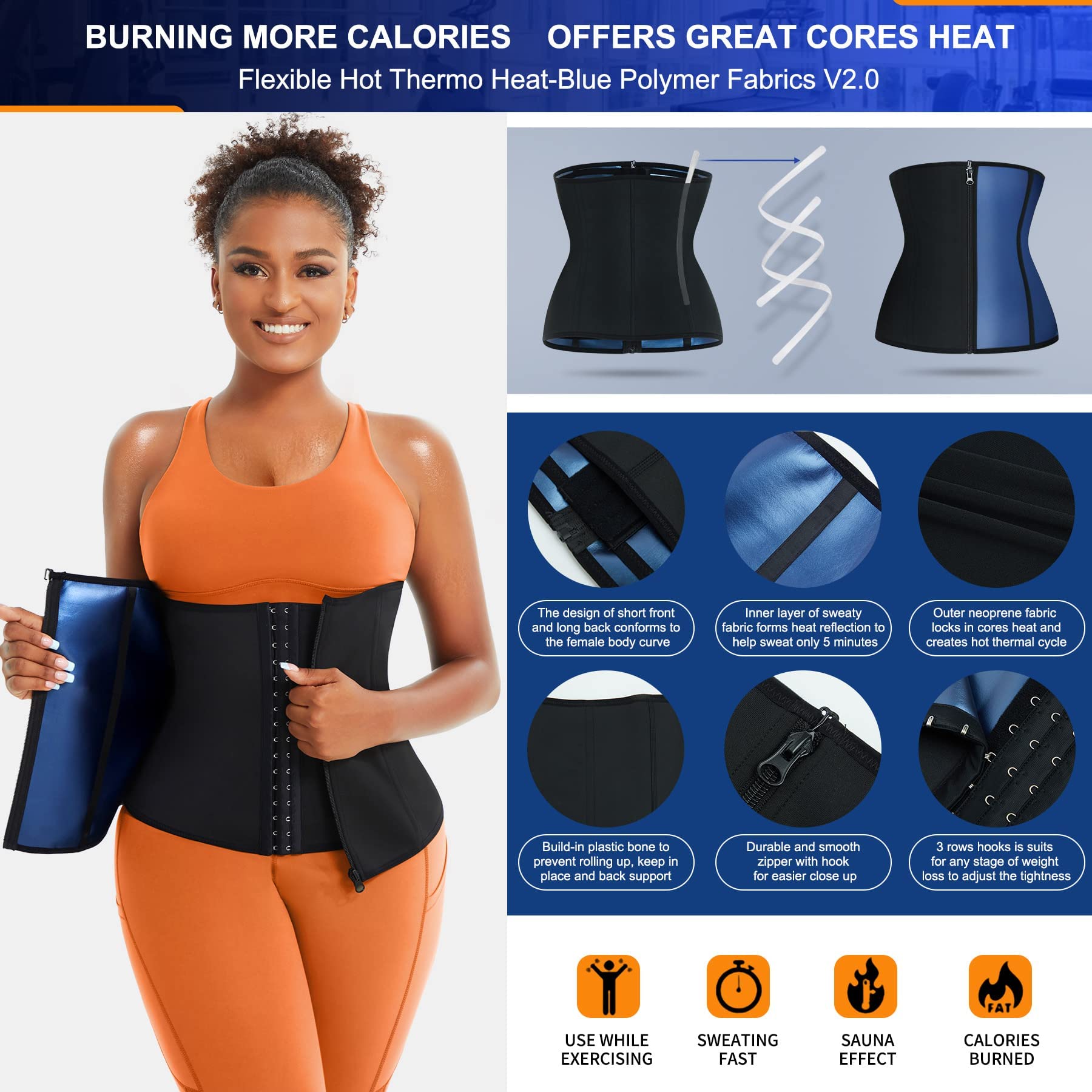 Traininggirl Women Waist Trainer Trimmer Corset Weight Loss Tummy Wrap Workout Belt Sweat Belly Band Sports Girdle Sauna Suit Bl