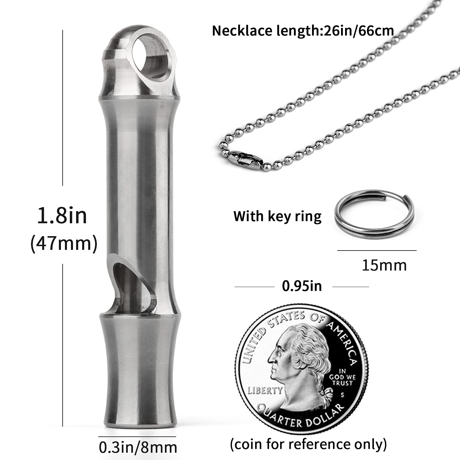 Tisur Titanium Emergency Keychain Necklace Whistle,Edc Safety Whistles For Women And Kids,Loud Up To 120Db, Survival Whistles Fo