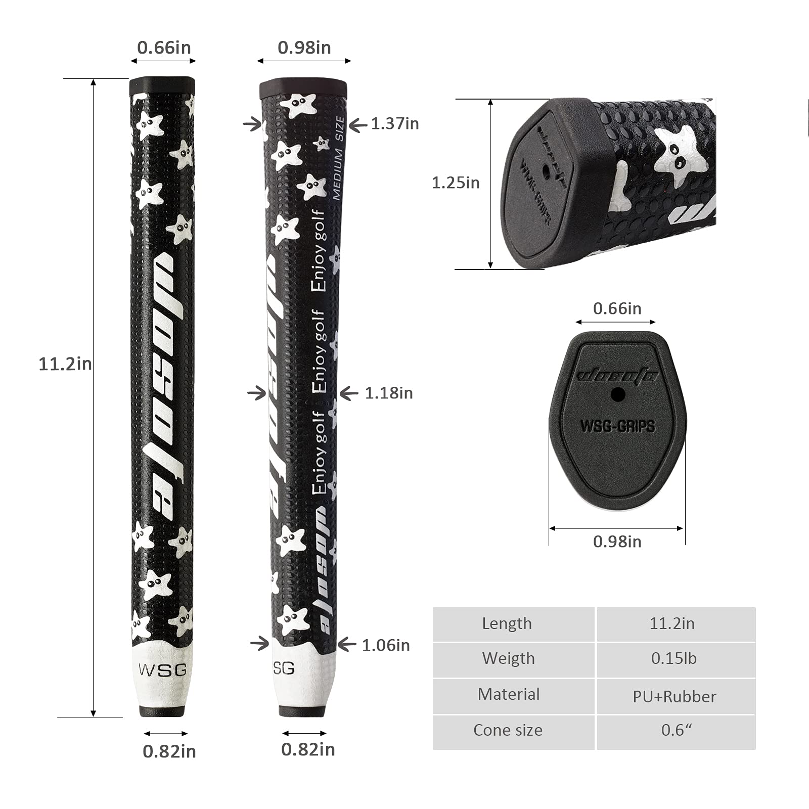 Golf Putter Grip Mid Slim 2.0 Rubber Mens Silica Gel Particle Anti-Slip Lightweight Starfish Pattern Several Colors To Choose(Bl