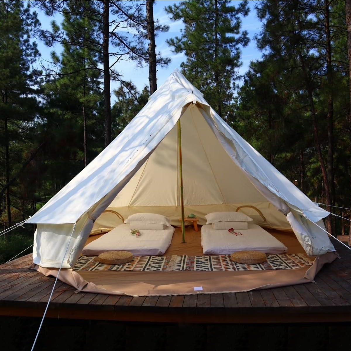 Outdoor Family Camping Safari Glamping Tent Waterproof Luxury 3/4/5/6M Yurt Bell Tent With Mesh Screen (Off White Oxford Tent, 6