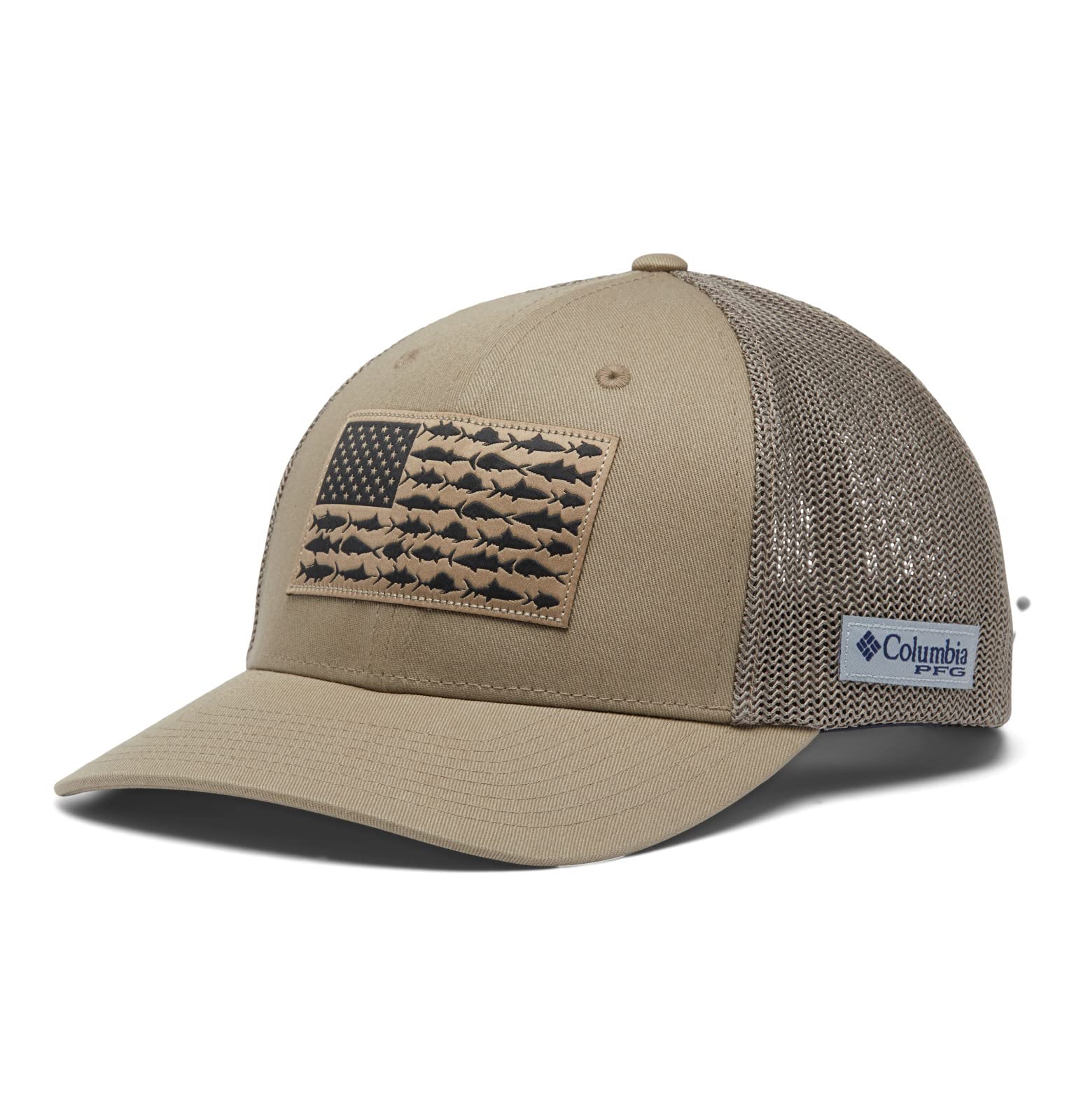 Columbia Unisex PFG Mesh Fish Flag Ball Cap, Tusk, L/XL