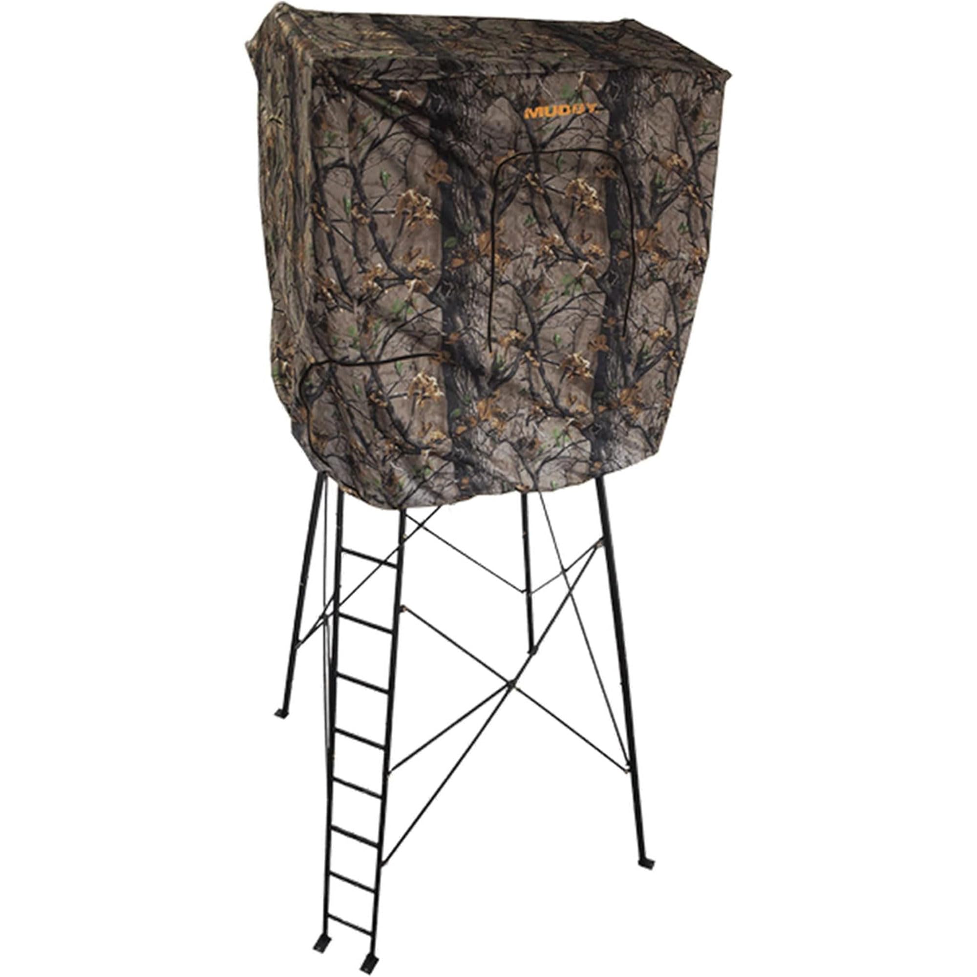 Muddy Steel 7' Tall Quad Pod Hunting Blind Cover With 4 Zippered Windows (Stand Not Included) - Portable Camouflage Shelter And