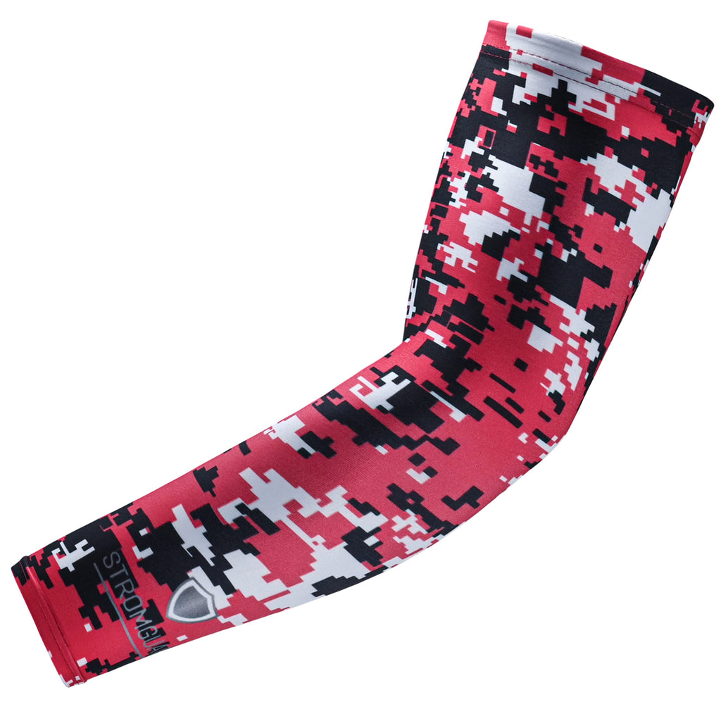 Stromguard Compression Sports Arm Sleeve Digital Camo Baseball Football Basketball - (One Arm Sleeve) (Youth Medium, #7 - Red-Bl