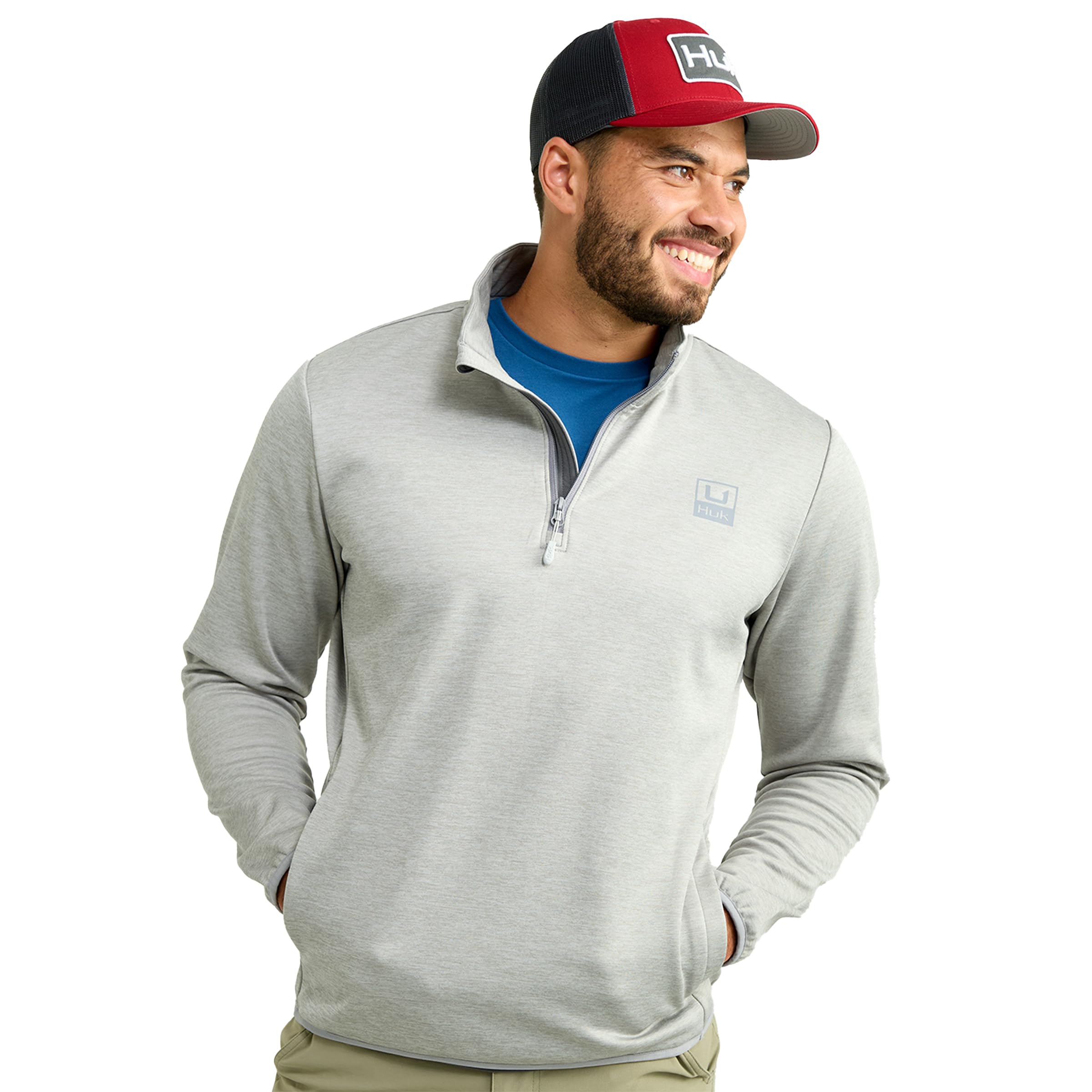 HUK Mens Coldfront+ 1/4 Zip, Performance Fishing Jacket, Harbor Mist Heather, X-Large