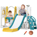 Qaba 6 in 1 Toddler Slide and Swing Set, Toddler Playground for Ages 1-3 Years with Basketball Hoop, Climber, Storage Space, Tel