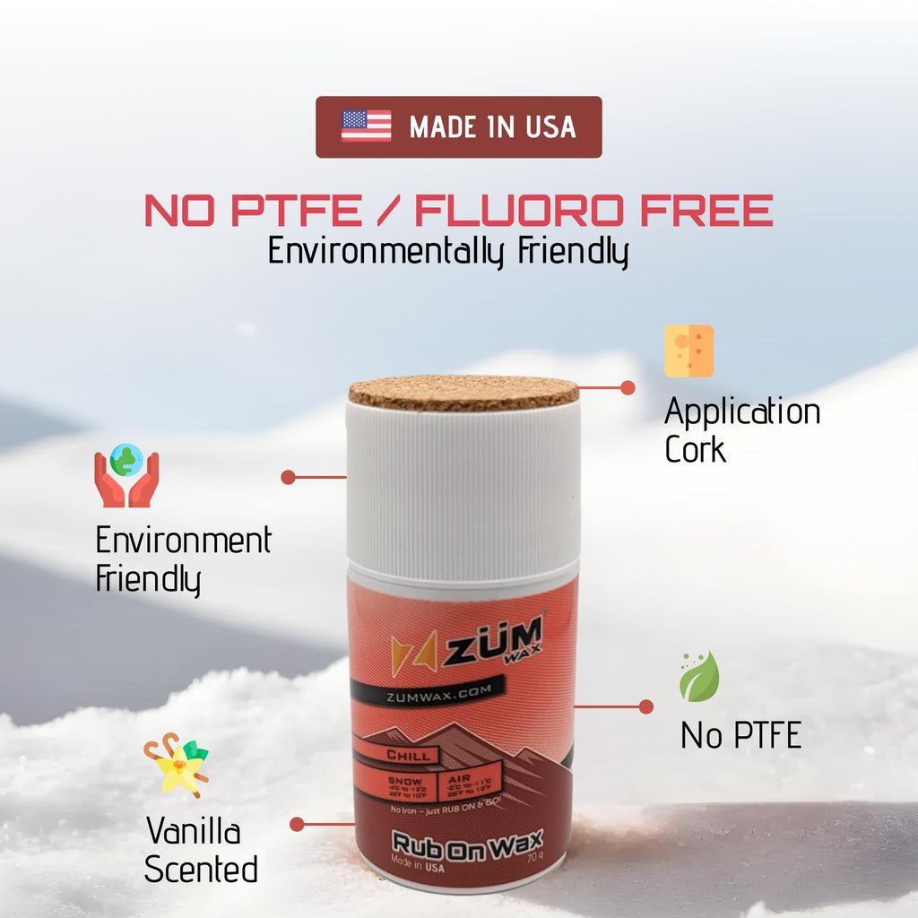 Zumwax Rub-On Ski/Snowboard/Nordic/Cross-Country Wax 70G, Chill Temperature, Easy Cork Applicator, Long-Lasting Performance, Sec