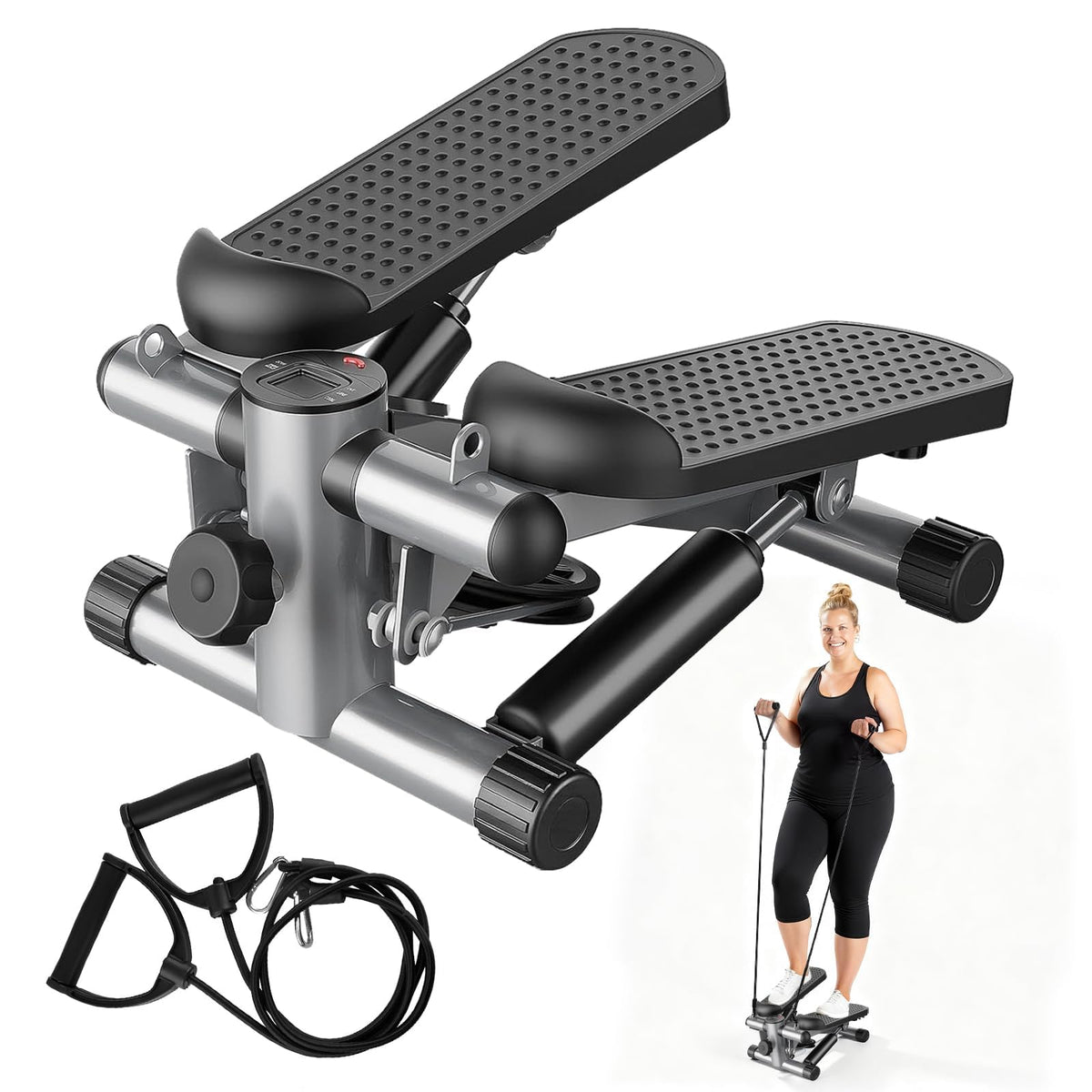 Step by Step Ladder with Resistance Bands for Home Exercise, Mini Stepper Machine for Indoor Gym, Portable for Full Body Workout