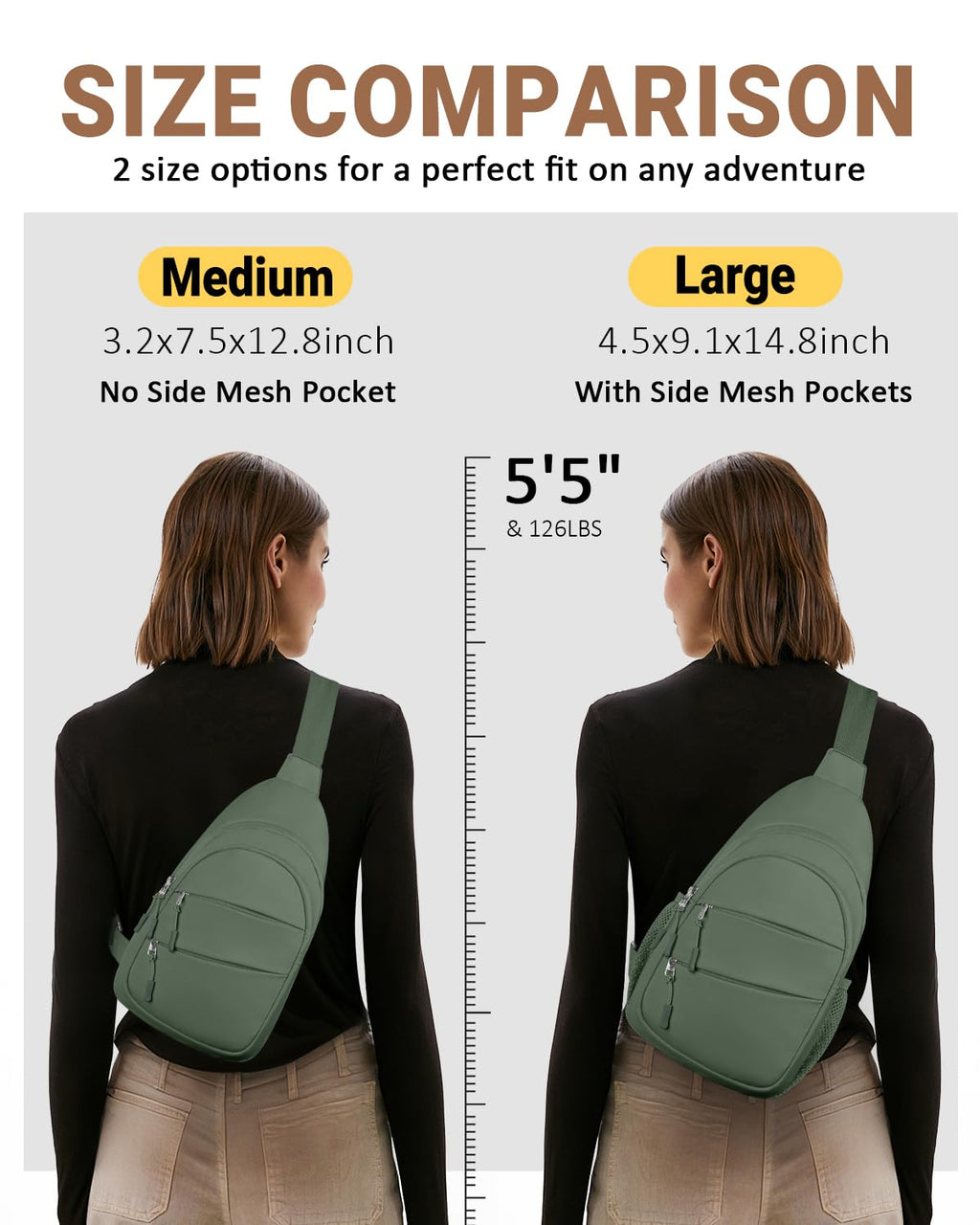 Tuwubi Crossbody Bags for Women, Sling Bag for Men, Small Hiking Backpack Anti Theft Lightweight for Outdoors Travel (L, Sage Gr