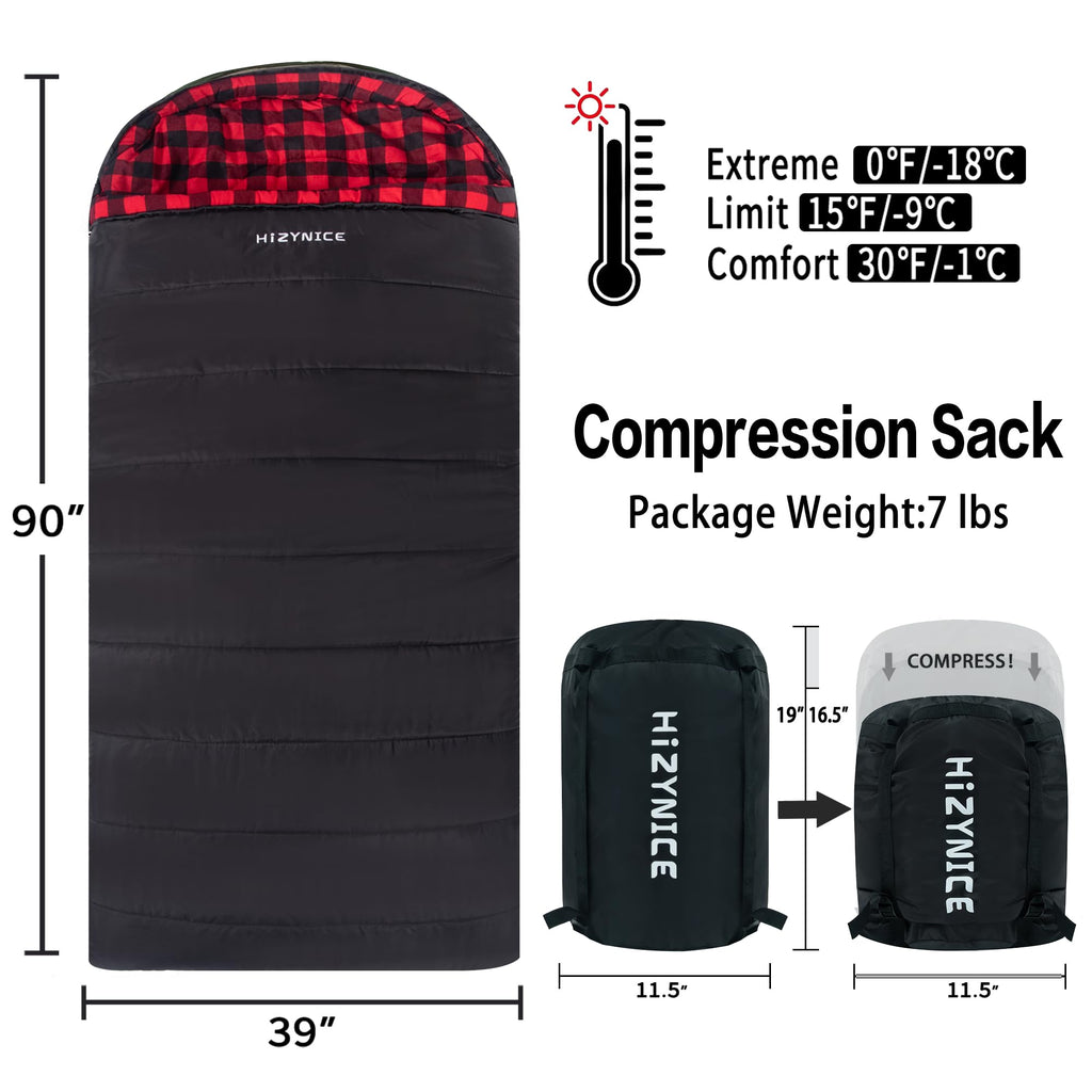 Hizynice Sleeping Bag Zero Degree Sleeping Bags For Adults Big And Tall Winter Cold Weather Camping Xxl Extra Large Wide,Black L