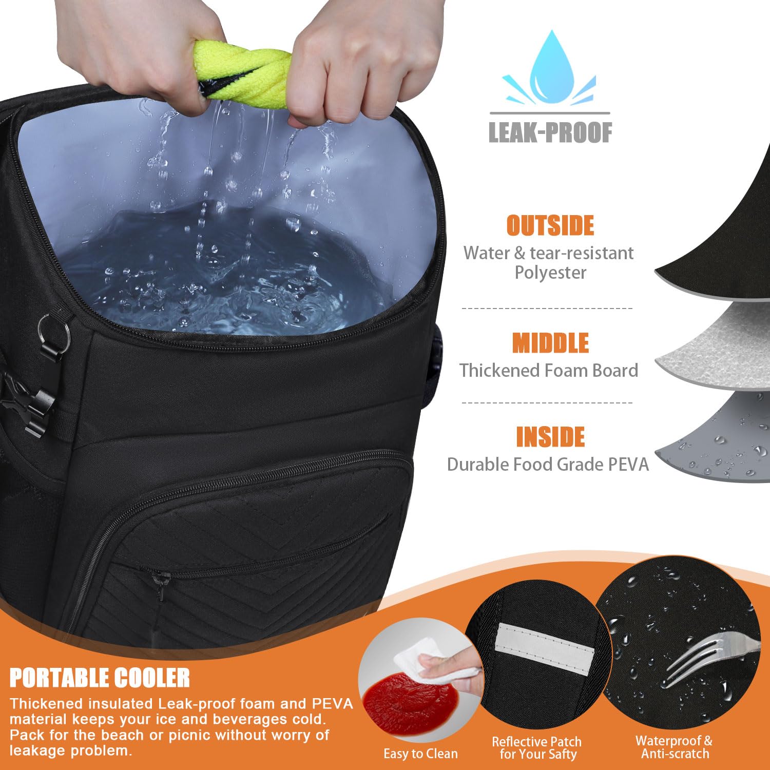 Cooler Backpack Insulated Leakproof Waterproof Backpack Cooler Bag 30 Cans, Large Capacity Lightweight Travel Camping Beach Back