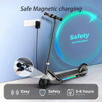 Electric Scooter for Kids 6-14 Years Old, 3 Safe Speeds (3/6/10 MPH), Colorful Lights, Magnetic Charging, Dual Brake System, Ide
