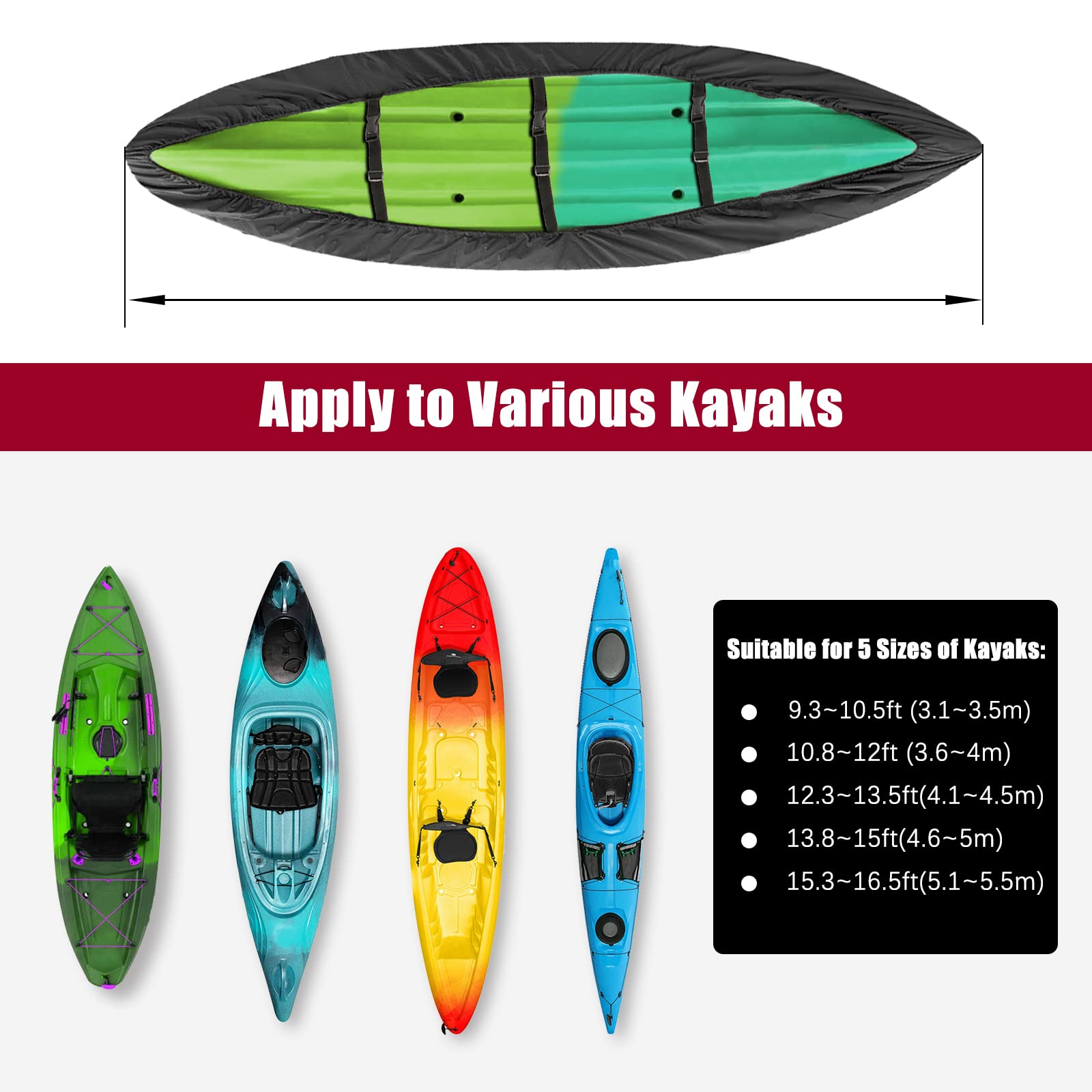 Libzaki 12.3-13.5Ft Kayak Cover Accessories, Waterproof & Uv Protection Sup Paddle Boards Cover For Indoor/Outdoor Storage-L-Bla