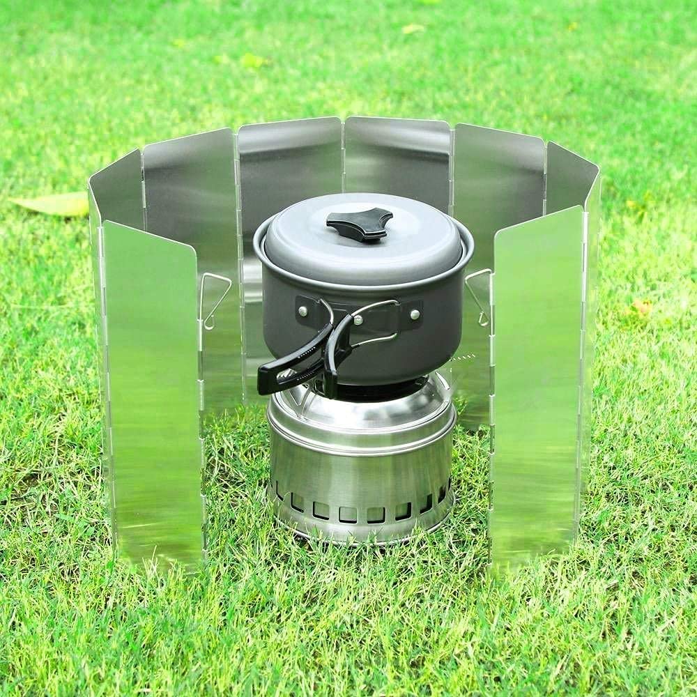 Stove Windscreen, Ohuhu Camp Stove Windscreen 10 Plates Aluminum Folding Portable Camping Stove Windshield Burner Stove With Car