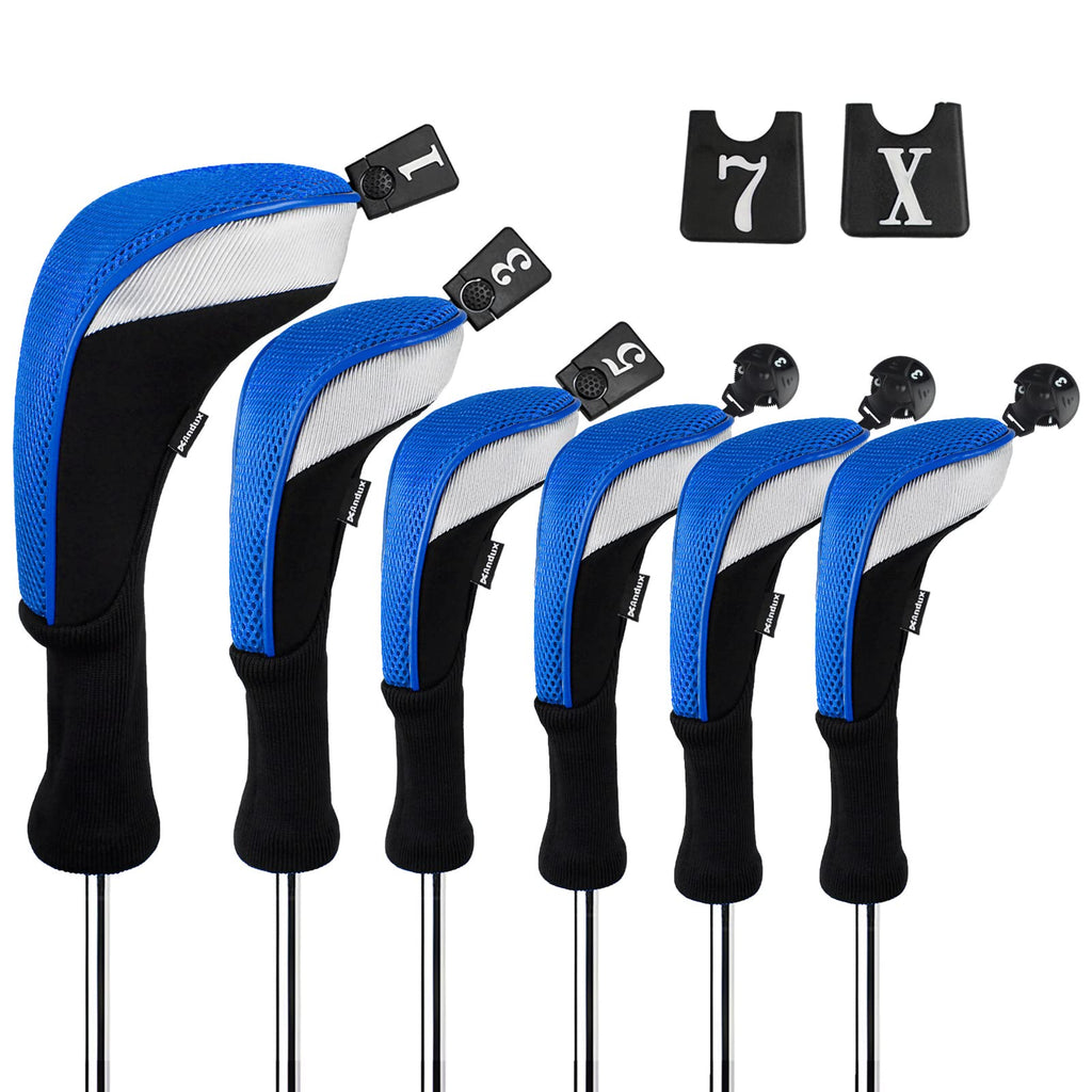 Andux 6Pcs/Set Golf Club Head Covers Long Neck (3Pcs Hybrid Covers + 3Pcs Wood Covers) (Black/Red)