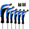 Andux 6Pcs/Set Golf Club Head Covers Long Neck (3Pcs Hybrid Covers + 3Pcs Wood Covers) (Black/Red)