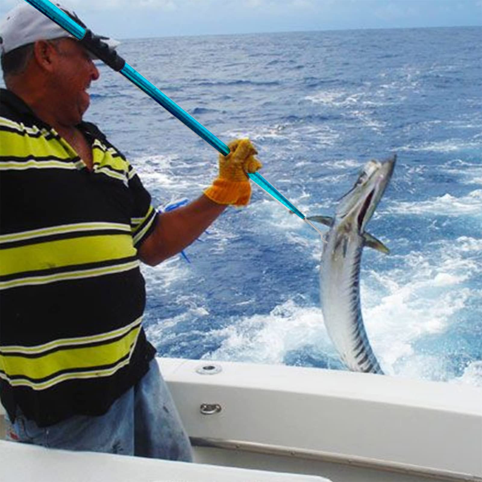 Sanlike Telescopic Fish Gaff With Stainless Sea Fishing Spear Hook Tackle, Soft Rubber Handle Aluminium Alloy Pole For Saltwater