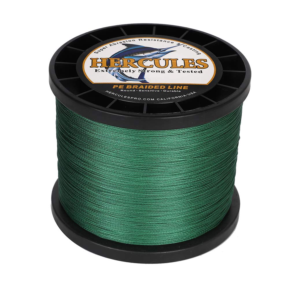 Hercules Braided Fishing Line 2000M 2187Yds 10Lbs-200Lbs Pe Superline 8 Strands (Green 100Lb/45.4Kg 0.55Mm)
