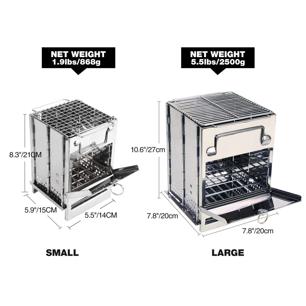 Redcamp Wood Burning Camp Stove Folding Stainless Steel 304# Grill, Small Portable Backpacking Stove For Hiking Camping Picnic B