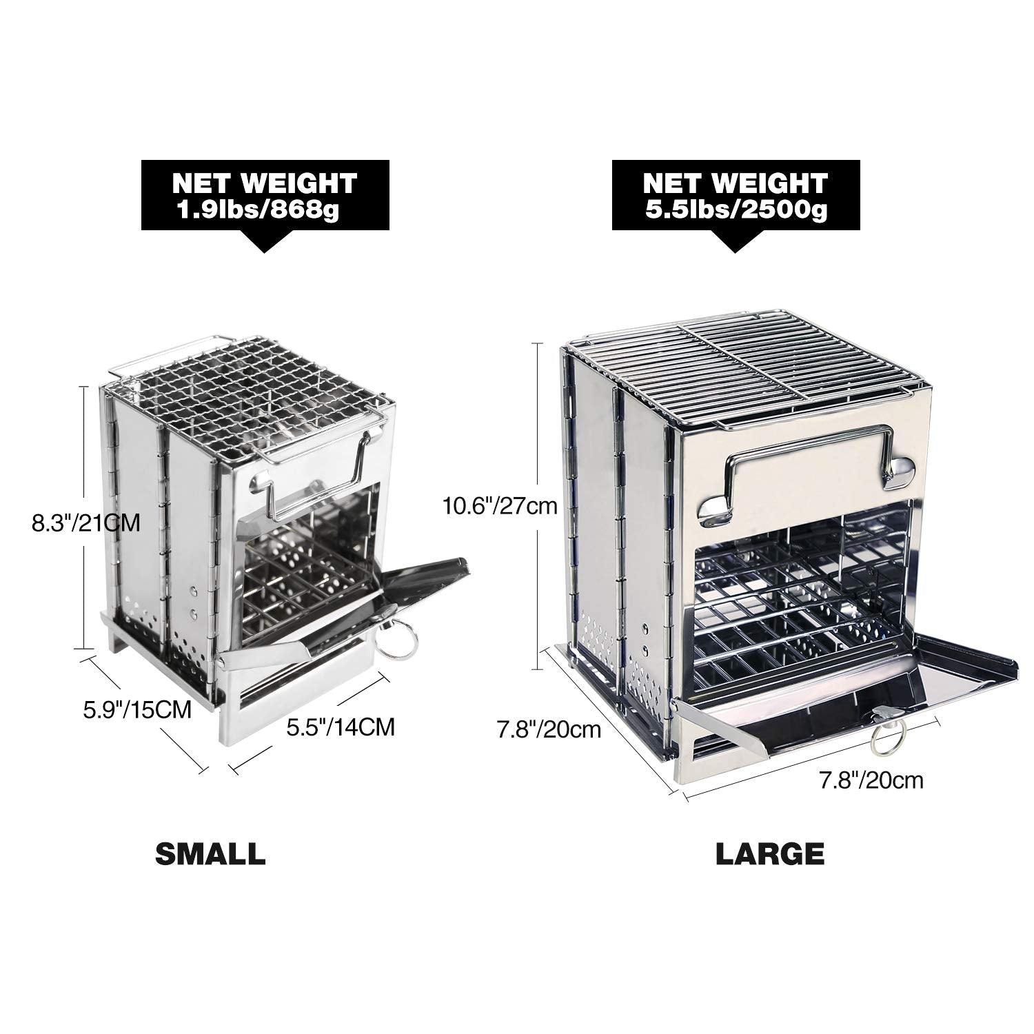 Redcamp Wood Burning Camp Stove Folding Stainless Steel 304# Grill, Small Portable Backpacking Stove For Hiking Camping Picnic B