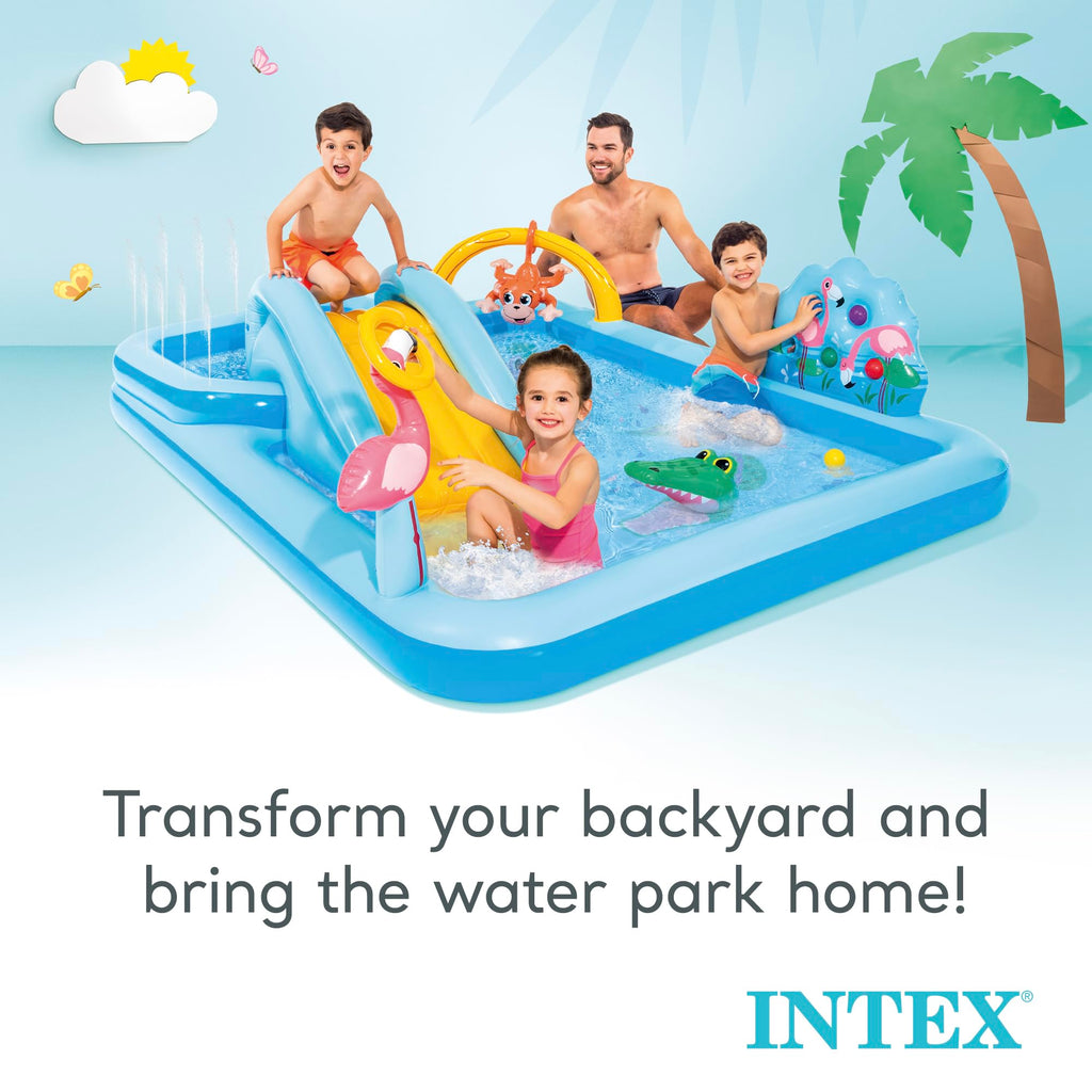 Intex 96 X 78 X 28 Ft Inflatable Jungle Adventure Play Center Spray Kiddie Pool & Small Plastic Multi-Colored Fun Ballz For Ball