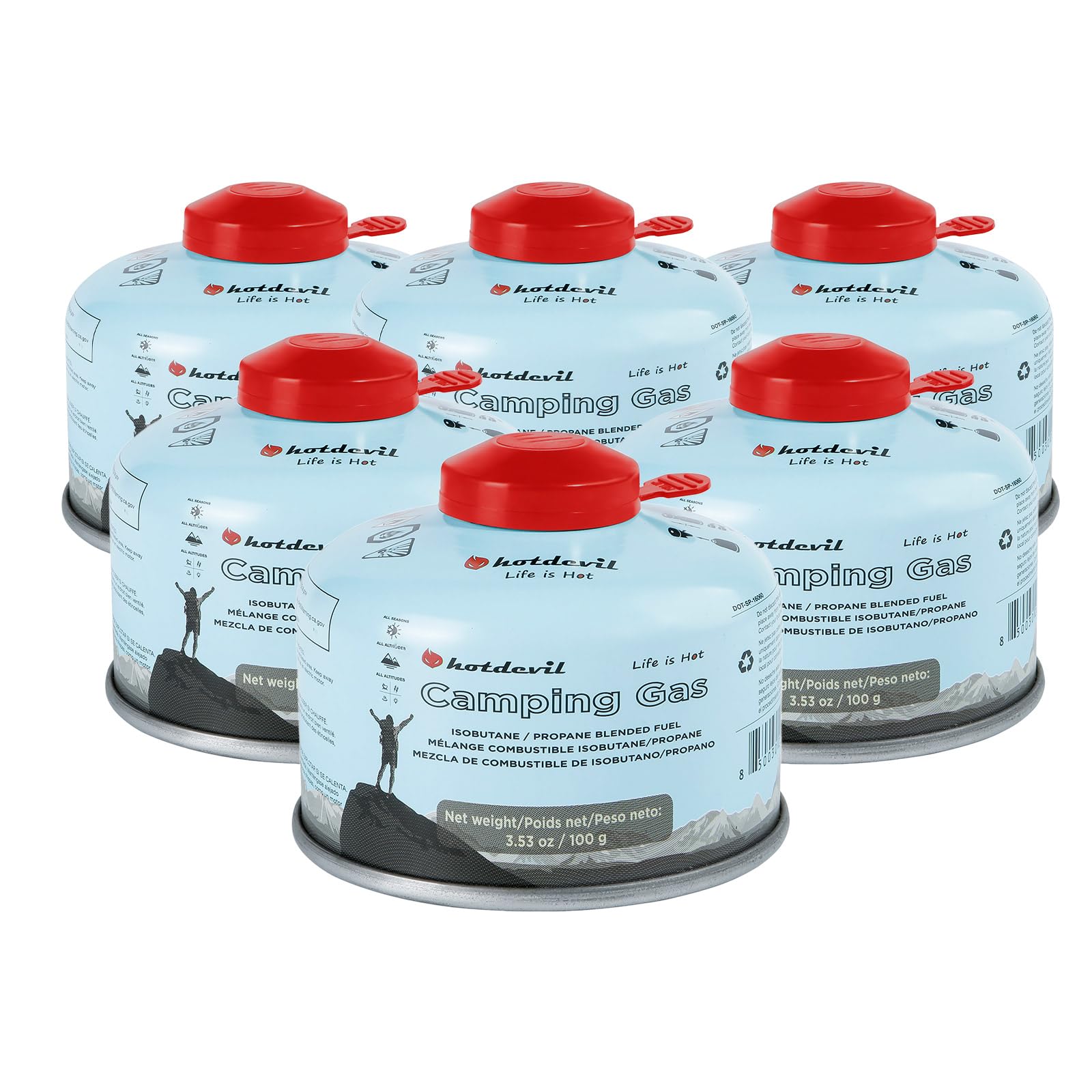 Hotdevil 100 Grams Camping Stove Fuel Butane Propane Blend Isobutane Fuel Canister (6 packs) Camping Fuel Gas Canister Light-wei