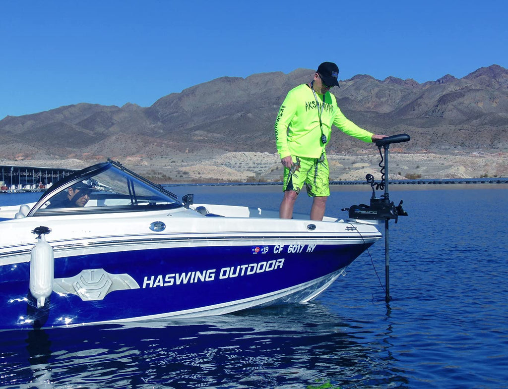 Parkho Haswing Electric Trolling Motor - 12V 55Lb 54 Inch Shaft Cayman B Bow Mount Boat Fishing Saltwater Freshwater With Remote