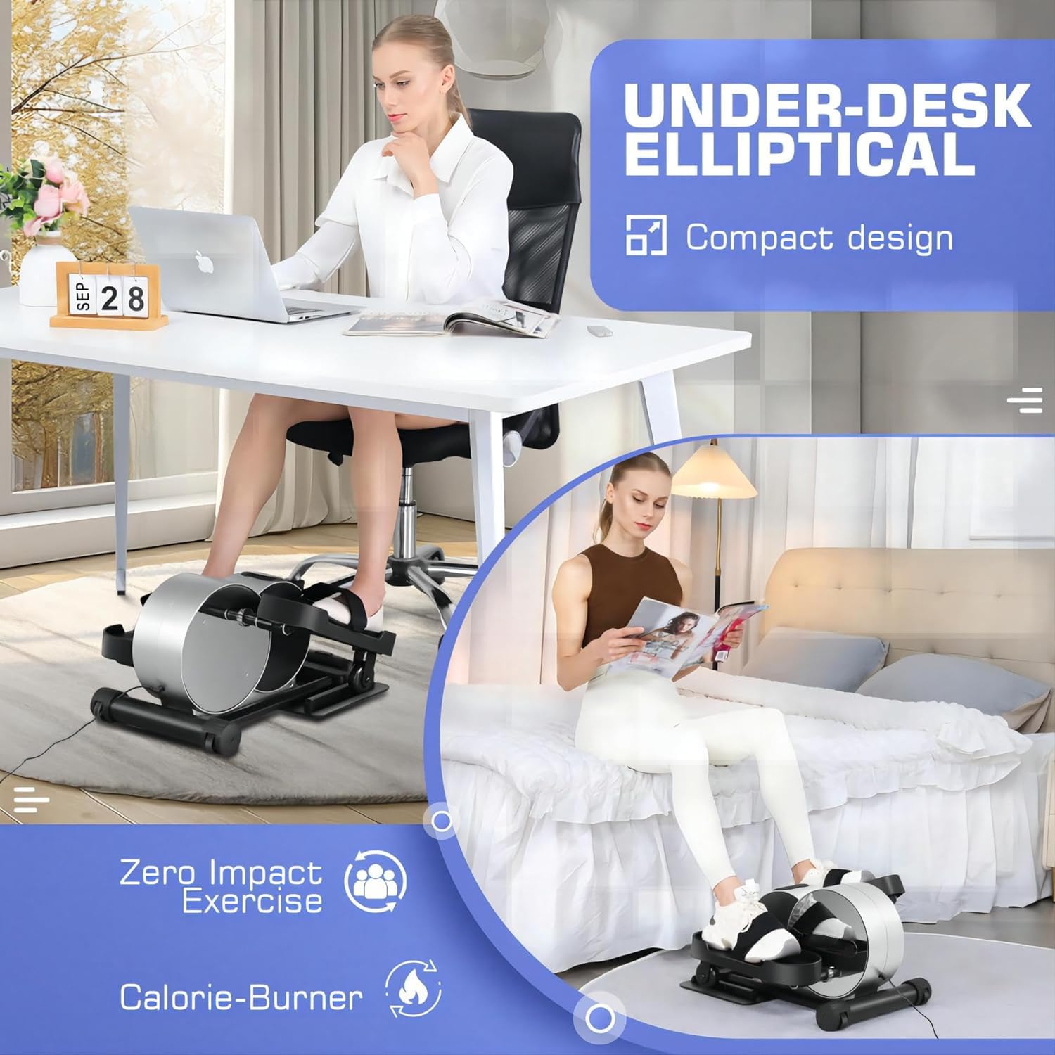Under Desk Elliptical Portable And Quiet Leg Exerciser While Sitting For Seniors With Remote And App Control, Lcd Display, Elect