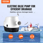 Vevor Bilge Pump, 1100Gph 12V Automatic Submersible Boat Bilge Water Pump With Float Switch, 1.1'' Outlet Diameter, Small Boat B