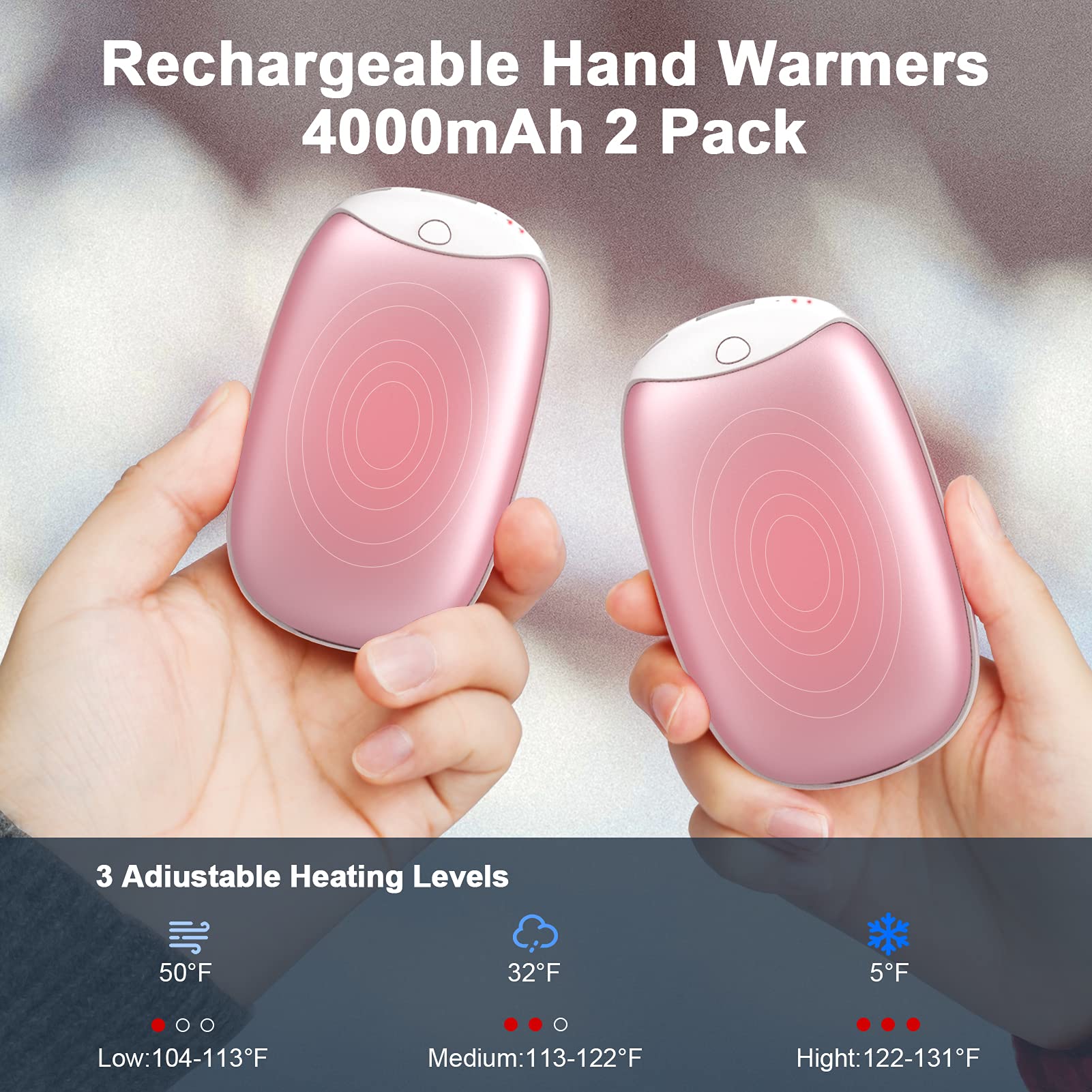 2 Pack Hand Warmers Rechargeable, 8000Mah Electric Portable Pocket Hand Warmer/Power Bank, Great For Outdoor Sports, Hunting, Go