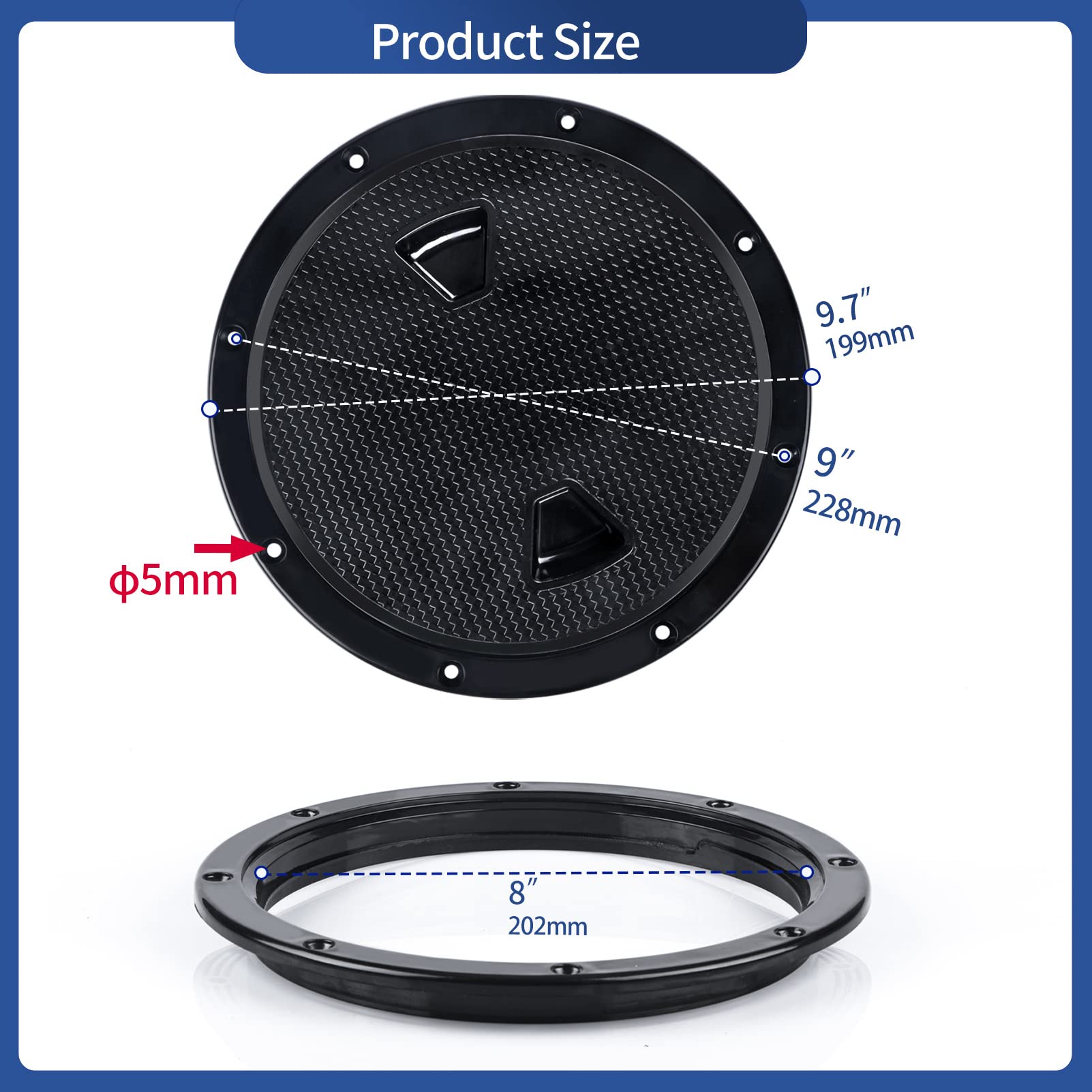 Smartmarine Marine Access Hatch Black Round Non Slip Boat Inspection Hatch 8 Inch(4'' 6'' 8'')