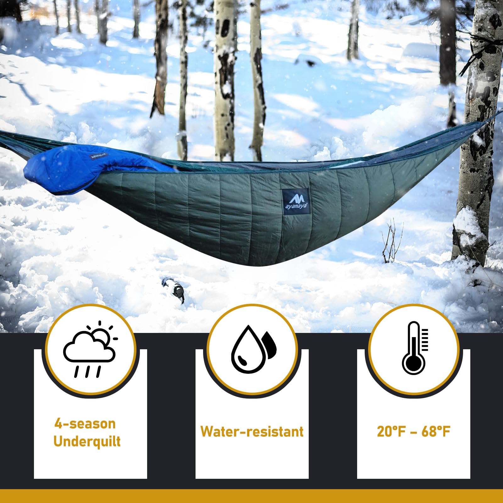Ultralight Hammock Underquilt For Camping Backpacking, Ayamaya 3 Season Under Quilt Uq For Single Person Hammock Warm Under Blan