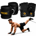 PRO365 Ankle Straps for Cable Machine & Gym Gloves Combo, Adjustable Padded Ankle Cuffs with DRing, Fingerless Workout Gloves w