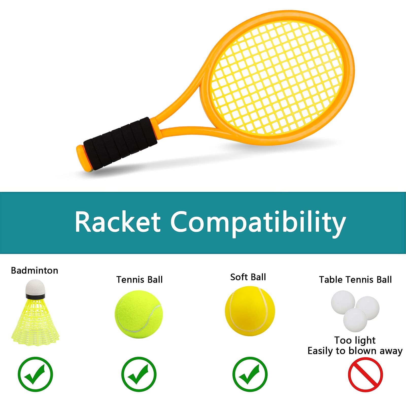 Kids Tennis Racket,17 Inch Plastic Tennis Racket With 2 Soft Balls,2 Tennis Balls And 4 Shuttlecocks For Kid,Toddler Outdoor/Ind