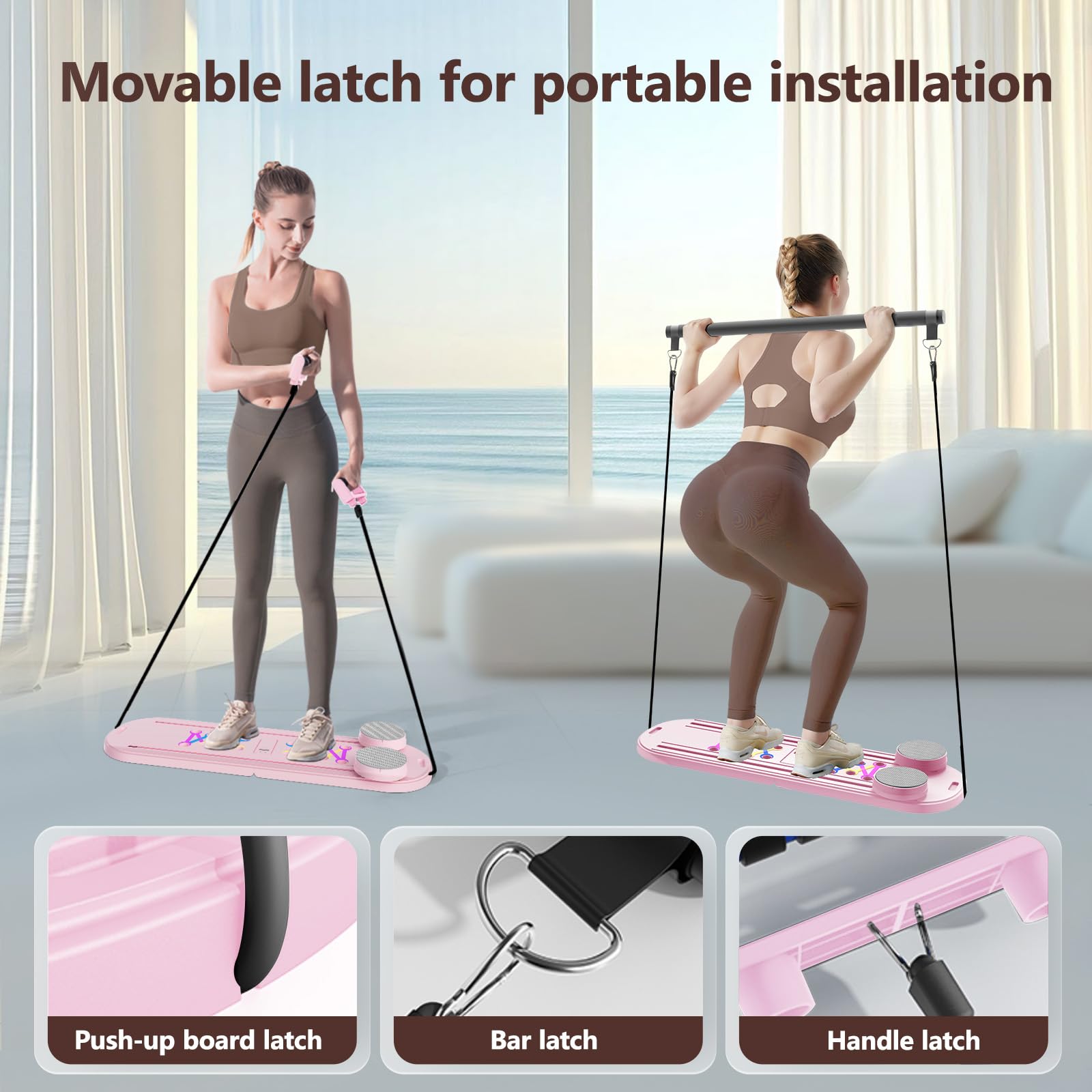 Foldable Pilates Reformer Board for at Home Workout, Pilates Board with Resistance Bands & Timer, Multifunctional Home Pilates E