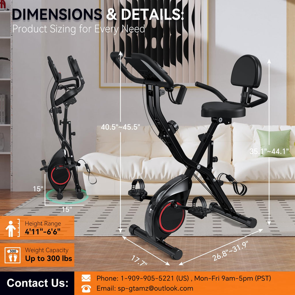 Foldable Exercise Bike Stationary Bikes for Home, 5 IN 1 Indoor Workout Bike, with 16-Level Quiet Magnetic Resistance, 6.6 LBS F