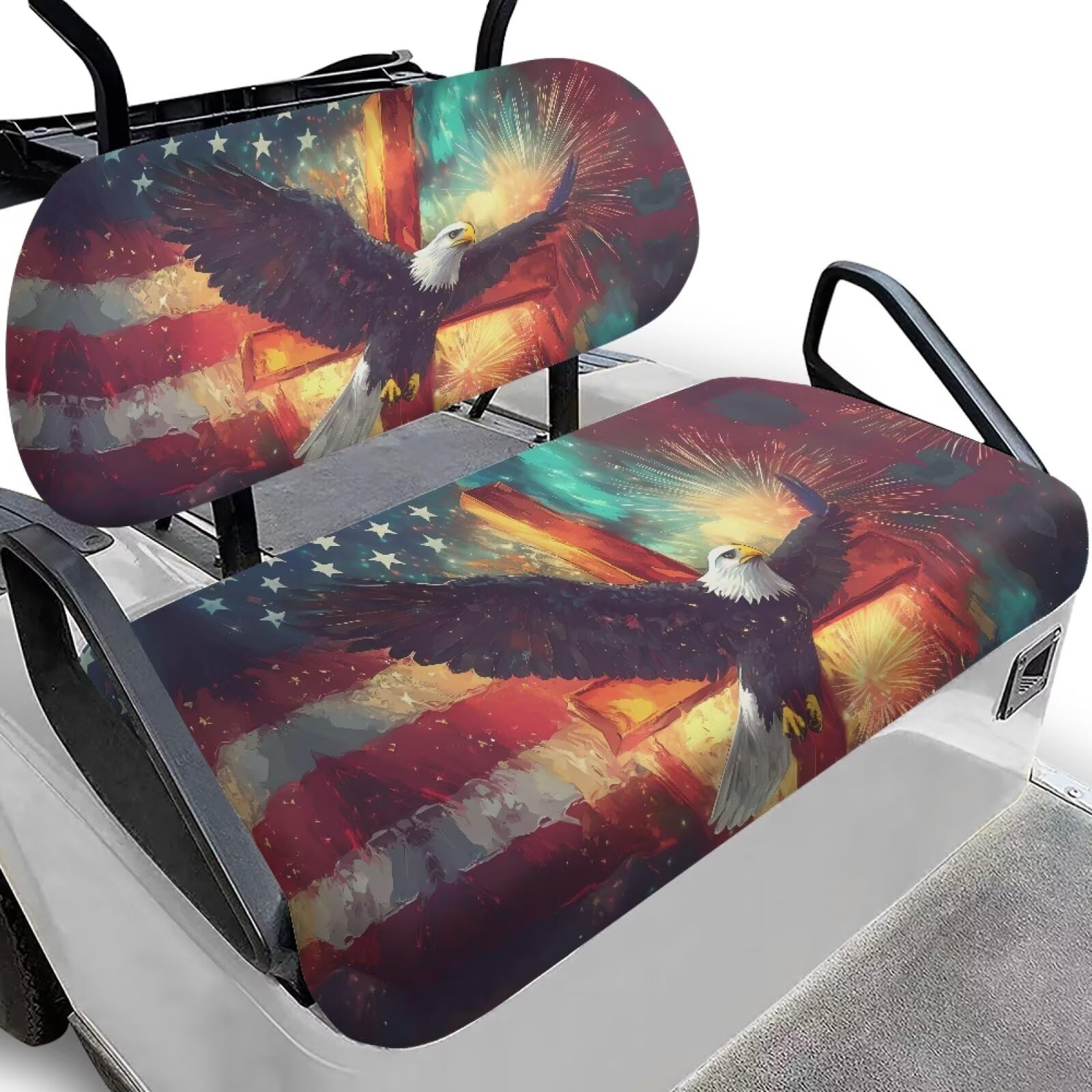 Yewatlles American Flag Eagle Cross Golf Cart Seat Covers, Personalized Golf Cart Seat Cover Keeps Seat Fits in Club Car and Oth