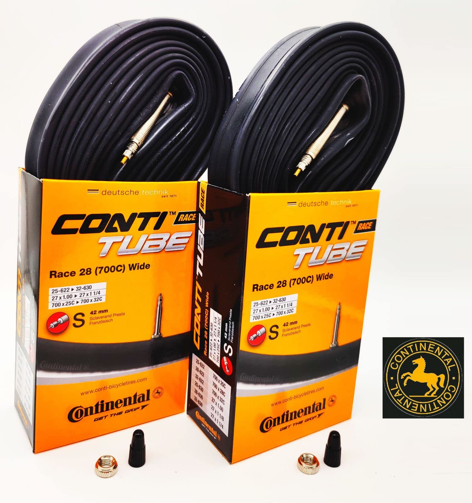 Continental Race 28'' Wide 700X25-32C Inner Tubes - 42Mm Presta Valve (Pack Of 2 W/Conti Sticker)