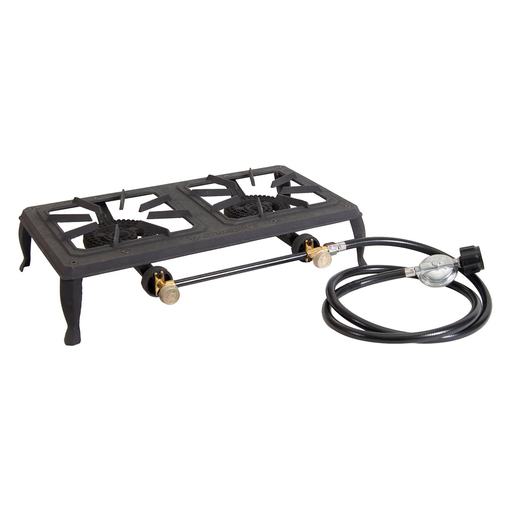 Stansport Double Burner Cast Iron Stove With Regulator Hose (209-100)