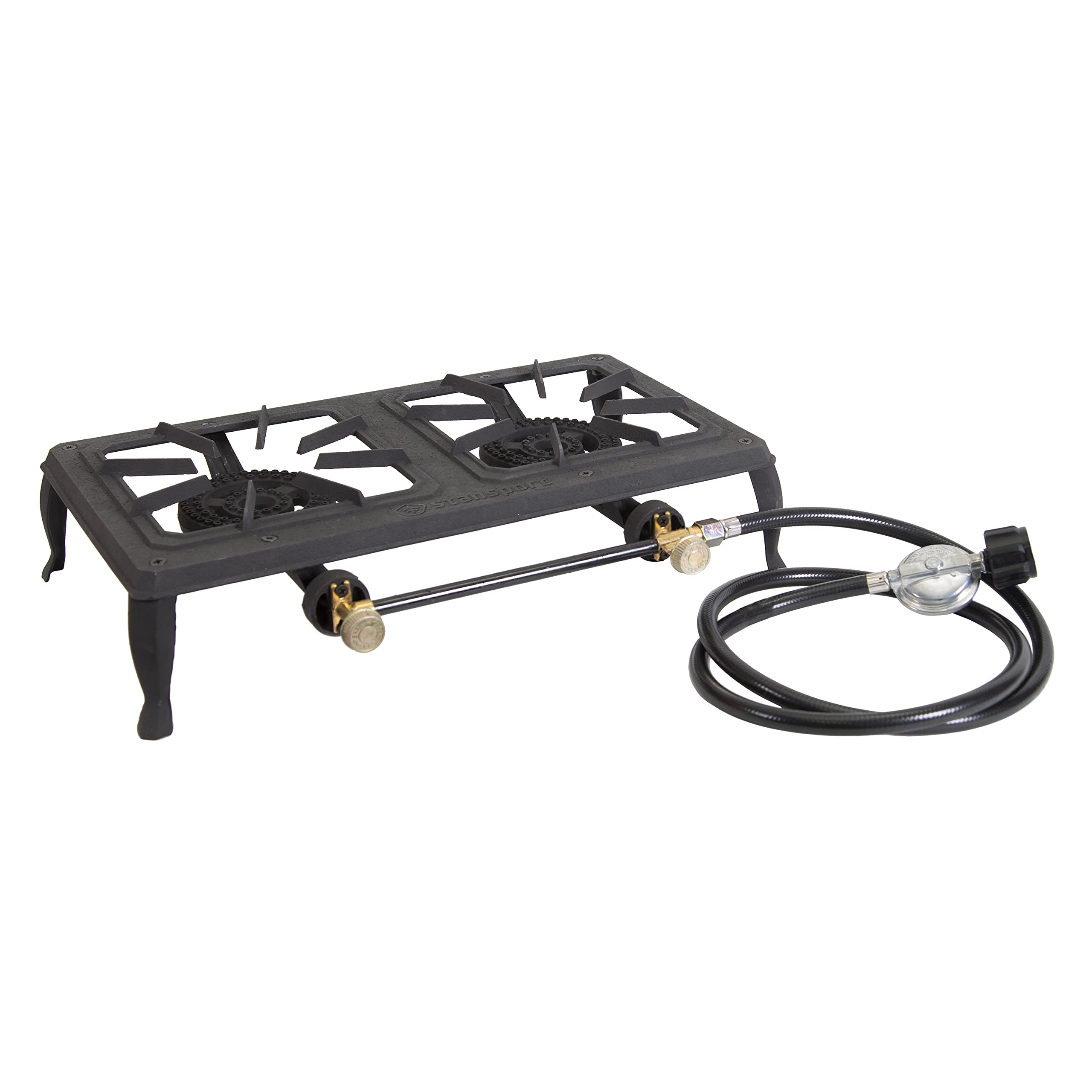 Stansport Double Burner Cast Iron Stove With Regulator Hose (209-100)