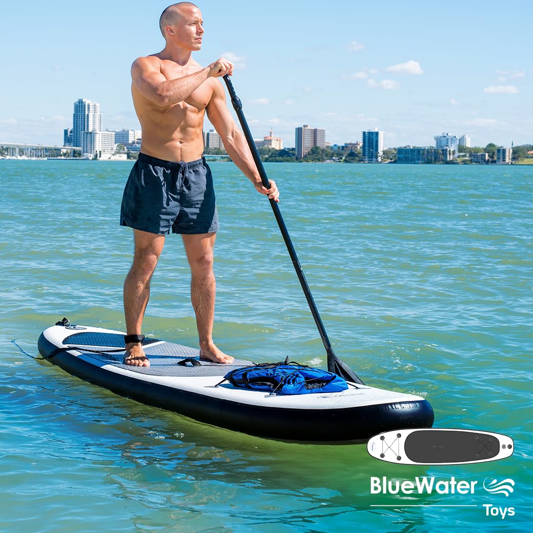 Blue Water Toys Portable Inflatable Stand Up Paddle Board Kit With Pump, Backpack, Coil Leash, And Repair Kit, Sup 350 Pound Lim