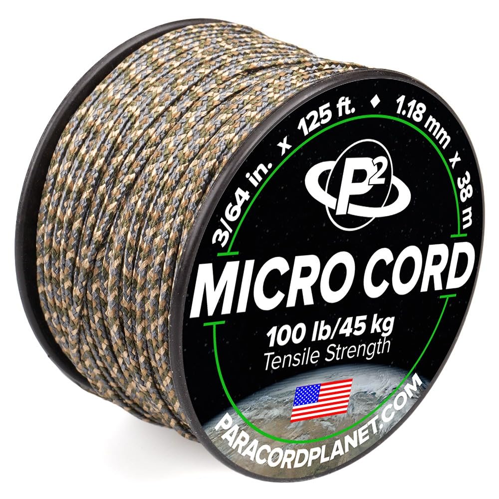 Paracord Planet Micro Paracord - Thin Braided Cord For Crafting, Fishing, And Diy Projects In 125 Ft Spools - Woodland Camo
