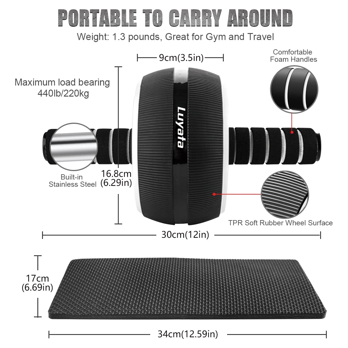 Ab Roller Wheel, 10-In-1 Ab Exercise Wheels Kit With Resistance Bands, Knee Mat, Jump Rope, Push-Up Bar - Home Gym Equipment For