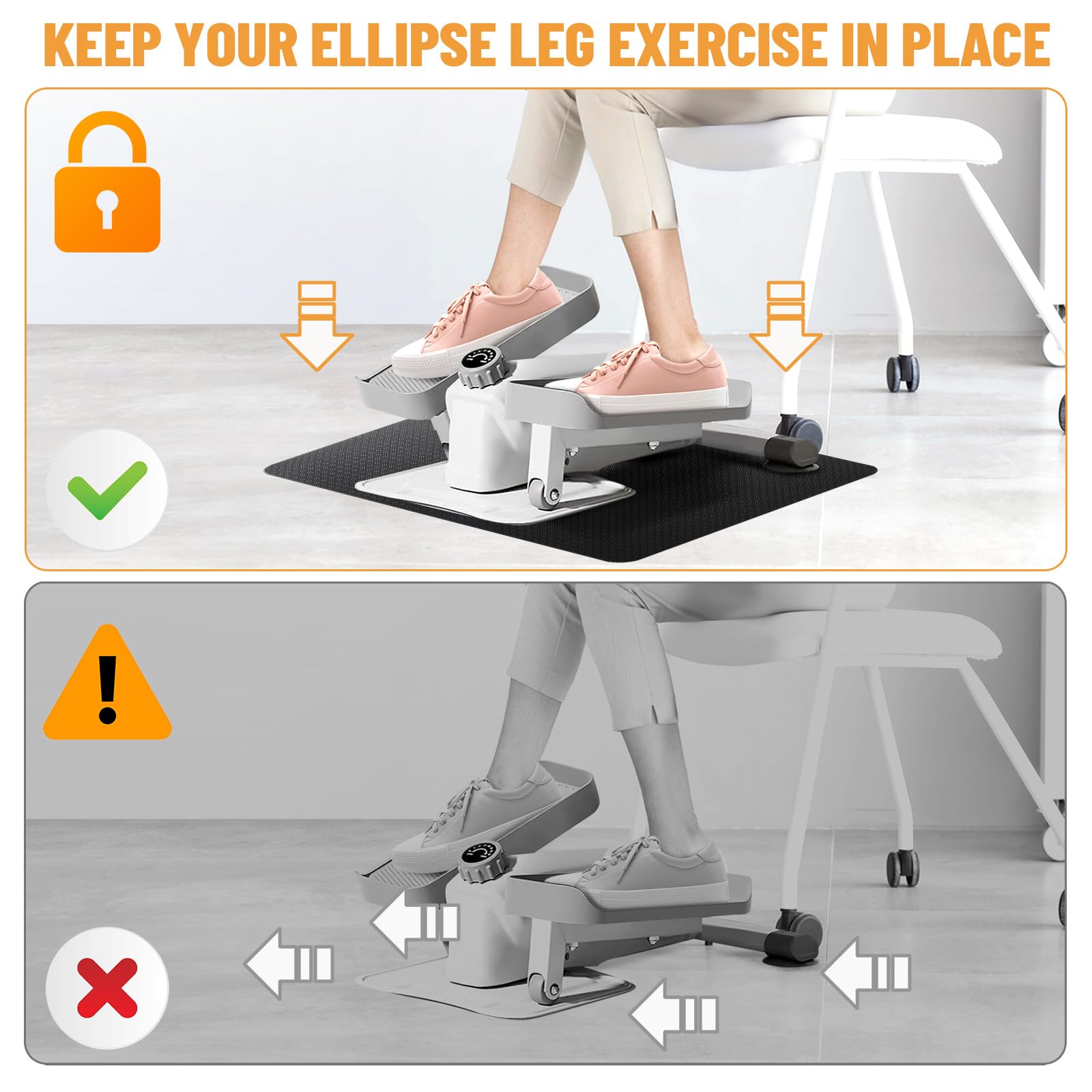 Upgrade Double-Sided Non-Slip Workout Mat For Elliptical Leg Exerciser, Exercise Mat For Under Desk Elliptical Floor Protection