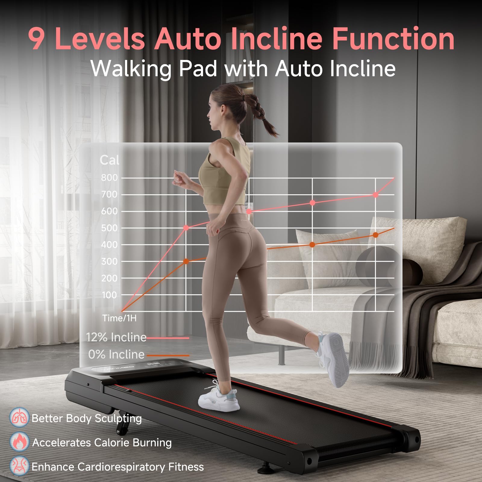 Walking Pad With Auto Incline, Under Desk Folding Treadmill With Remote Control And Led Display For Home Office, 3Hp Portable Wa